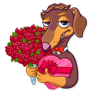 💖 หมา, ดัชชุน, กุหลาบ, หัวใจ, วันวาเลนไทน์, ความรัก, โรแมนติก, ดอกไม้ telegram sticker