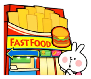 🍔 FAST FOOD 패스트푸드, 레스토랑, 버거, 감자튀김, 만화, 토끼 telegram sticker