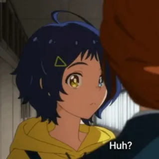 🧚‍♀ Huh? アニメ, 女の子, 質問, え？, 黄色 telegram sticker