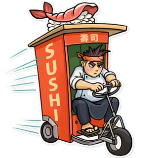🛴 SUSHI
壽司 Sushi, Comida, Entrega, Dibujos animados, Scooter, Comida asiática telegram sticker