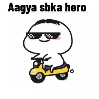 😎 Aagya sbka hero Kartun, Skuter, Pahlawan, Kacamata hitam, Lucu, Imut, Meme telegram sticker