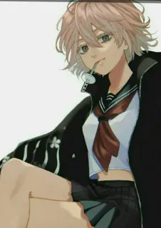 😊 Anime, Garota, Uniforme escolar, Mangá, Personagem, Sentada, Retrato whatsapp sticker