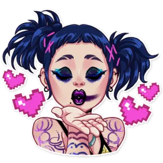 😘 cewek, wanita, goth, emo, stiker, ciuman, hati digital telegram sticker