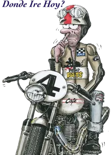 🤔 DEAD RATS moto, pilote de course, vintage, dessin animé, casque, moto, cafe racer whatsapp sticker