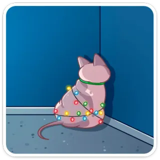 😶 cat, christmas lights, sphynx cat, corner, pet, animal telegram sticker