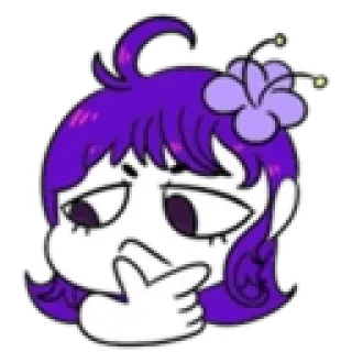 🤔 pegatina, pelo morado, flor, dibujo animado, pensando, ponderando telegram sticker