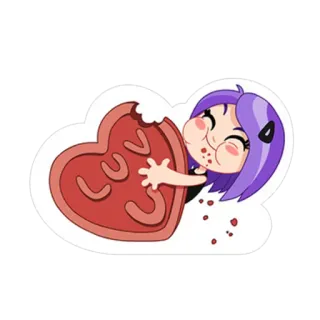 ❤ LUV girl, cartoon, purple hair, heart, cookie, love, snack telegram sticker