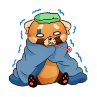 🤒 sakit, penyakit, pilek, flu, termometer, hewan, panda merah, kartun telegram sticker