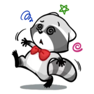 😵 енот, мультфильм, головокружение, животное, галстук-бабочка, милый telegram sticker