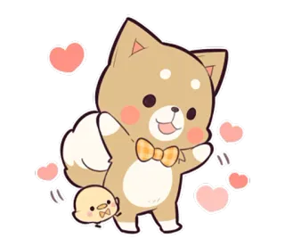 👋 сиба ину, собака, милый, каваи, сердечки, животное, мультик, цыпленок telegram sticker