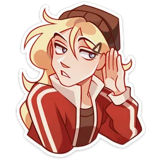 👂 漫画, ステッカー, 女の子, カジュアル, 帽子, ポートレート, 若い女性 whatsapp sticker
