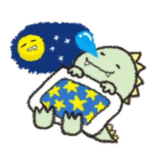 🎋 dinosaure, dormir, mignon, dessin animé, lune, étoiles telegram sticker