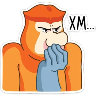 🧐 XM... singe, orange, dessin animé, sourire narquois, geste de la main telegram sticker