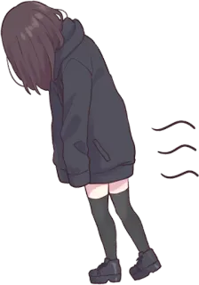 😔 anime girl, hoodie, black, sad, depressed, girl telegram sticker