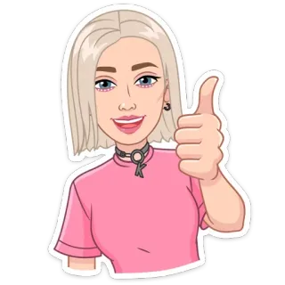 👍 Desenho animado, Garota, Polegar para cima, Positivo, Loira, Adesivo whatsapp sticker