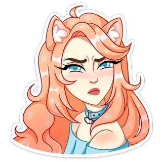 🤨 woman, cat ears, anime, sticker, cartoon, girl whatsapp sticker