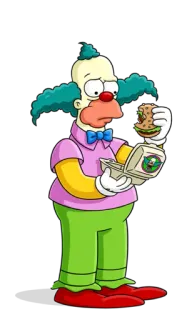 😊 Krusty the Clown The Simpsons clown, burger, simpsons, cartoon whatsapp sticker