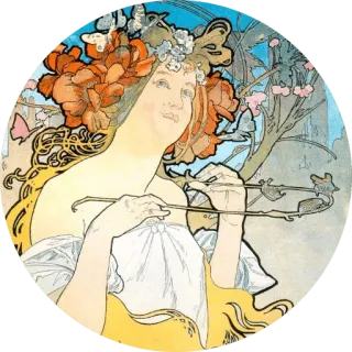 🌺 Frau, Kunst, floral, Porträt, Illustration, Mucha, Vintage, Blumen telegram sticker