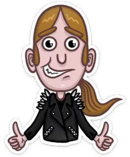 👍 Dibujo animado, Personaje, Pulgar arriba, Chaqueta de cuero, Púas telegram sticker