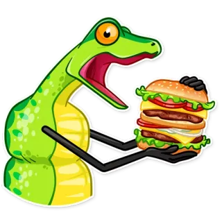 🍔 cobra, hambúrguer, animal, comida, réptil telegram sticker