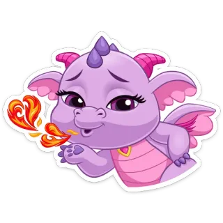 😘 dragão, fofo, fogo, desenho animado, animal, roxo, adesivo whatsapp sticker