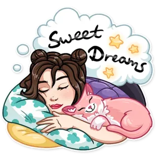 😴 Sweet Dreams süße Träume, Schlaf, Katze, Frau, Sterne, Nacht telegram sticker