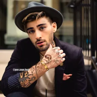 😐 Zayn Malik 人物, 有名人, 男性, タトゥー, ポートレート, 帽子, ジャケット telegram sticker