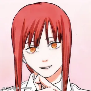🔮 Makima Chainsaw Man Anime, Manga, pelo rojo, mujer, sonrisa, fanart telegram sticker