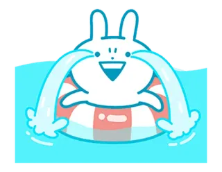 ☀ conejo, nadando, piscina, lindo, dibujos animados, verano, divertido, agua telegram sticker