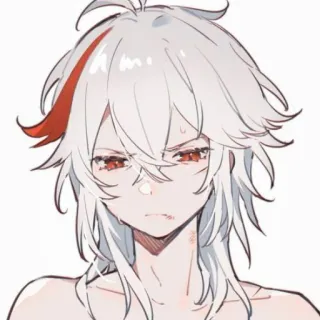 😠 Kaedehara Kazuha Genshin Impact Anime, Genshin Impact, Kaedehara Kazuha, Cheveux Blancs, Yeux Rouges telegram sticker