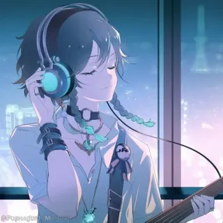 💠 Venti Genshin Impact @POSHGLOW M-Irene anime, boy, headphones, venti, genshin impact, music, cute whatsapp sticker