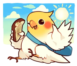 ☀ chim, vẹt mào, phim hoạt hình, bánh mì, động vật telegram sticker