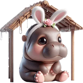 🥹 ippopotamo, orecchie da coniglio, animale, carino, cartone animato, kawaii, Pasqua telegram sticker