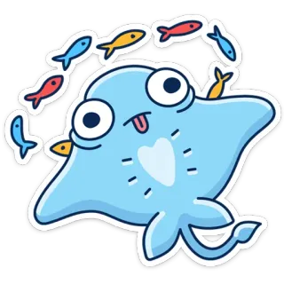 😝 razza, pesce, carino, cartone animato, animale, mare, oceano, illustrazione whatsapp sticker