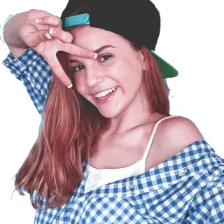 ✌ mulher, garota, retrato, sorrindo, jovem, chapéu, casual, sinal de paz telegram sticker