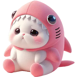 🥹 kot, rekin, słodki, pluszowy, kawaii, kreskówka, zwierzę telegram sticker
