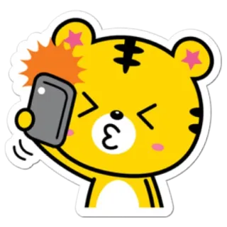 📱 tigre, animale, carino, cartone animato, sticker, selfie, telefono, bacio telegram sticker