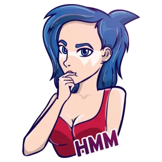 🤔 HMM 女性, 考える, うーん, 漫画, ステッカー, 好奇心, 思案 telegram sticker