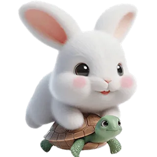 🐢 kelinci, kura-kura, binatang, lucu, bunny, kartun, stiker telegram sticker