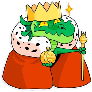 👑 dragão, rei, coroa, réptil, desenho animado, animal, fantasia telegram sticker