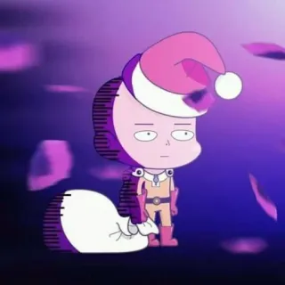 🎅 Saitama One-Punch Man Anime, One Punch Man, Saitama, Noël, Bonnet de Père Noël, Héros, Dessin animé whatsapp sticker