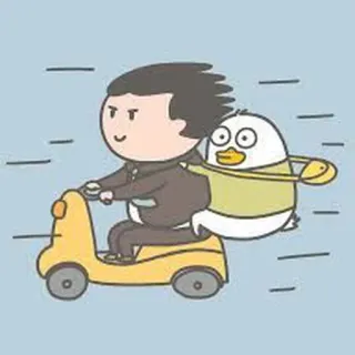 🐣 สกู๊ตเตอร์, การ์ตูน, เป็ด, ขี่, น่ารัก telegram sticker