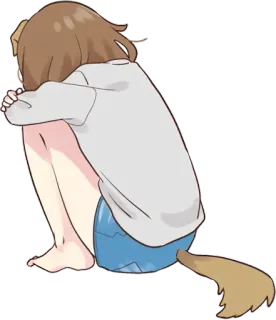 😣 Anime, Mädchen, einsam, sitzend, traurig, Hund, Schwanz whatsapp sticker