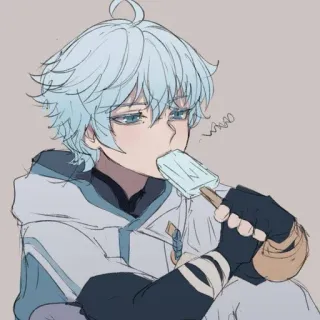 😒 Chongyun Genshin Impact waaa anime, video game, Genshin Impact, Chongyun, ice cream, eating, anime boy, fanart telegram sticker