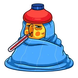 🤒 doente, indisposto, constipação, termômetro, cobertor, dor de cabeça telegram sticker