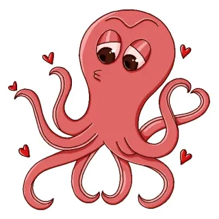 🤨 章鱼, 可爱, 爱, 心, 卡通, 动物 telegram sticker