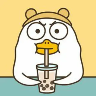 🐣 เป็ด, ชานมไข่มุก, น่ารัก, การ์ตูน, เครื่องดื่ม, สัตว์, คาวาอิ telegram sticker