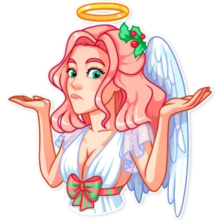 🤷‍♀️ angel, wings, halo, christmas, holly, bow, pink hair telegram sticker