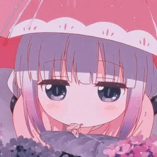 🍬 Kanna Miss Kobayashi's Dragon Maid 애니메이션, 귀여운, 드래곤, 소녀, 칸나, 우산, 꽃 whatsapp sticker
