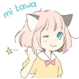 🙋 mi tawa cute, girl, anime, kawaii, cat ears, waving whatsapp sticker